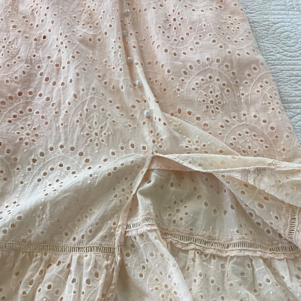 Simplee Eyelet Dress  Blush Pink Y2K Spaghetti Strap Maxi Dress Beachy Romantic - Picture 15 of 15